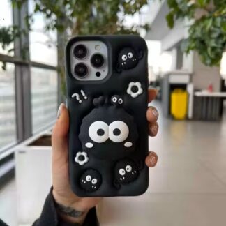 Dreamy Eyes Black 3D Cartoon Soft Silicone Protective Case with PopUp - iPhone 16 Pro