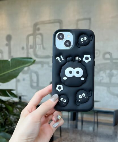 Dreamy Eyes Black 3D Cartoon Soft Silicone Protective Case with PopUp - Image 2
