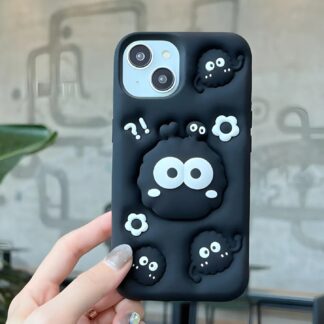 Dreamy Eyes Black 3D Cartoon Soft Silicone Protective Case with PopUp