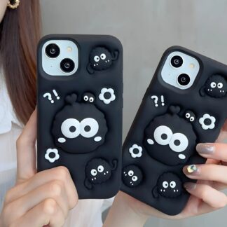 Dreamy Eyes Black 3D Cartoon Soft Silicone Protective Case with PopUp