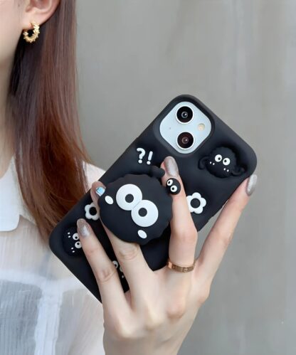 Dreamy Eyes Black 3D Cartoon Soft Silicone Protective Case with PopUp - Image 4