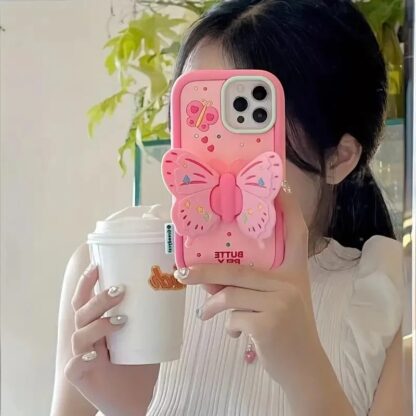 3D Pink Butterfly Silicon Phone Cover with Folding Wings - Image 4