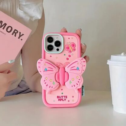 3D Pink Butterfly Silicon Phone Cover with Folding Wings - Image 6