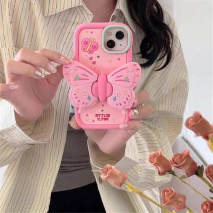 3D Pink Butterfly Silicon Phone Cover with Folding Wings - Image 7