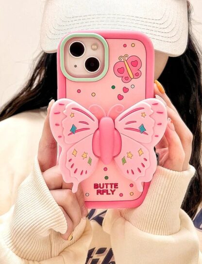 3D Pink Butterfly Silicon Phone Cover with Folding Wings - Image 2