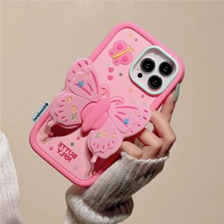 3D Pink Butterfly Silicon Phone Cover with Folding Wings