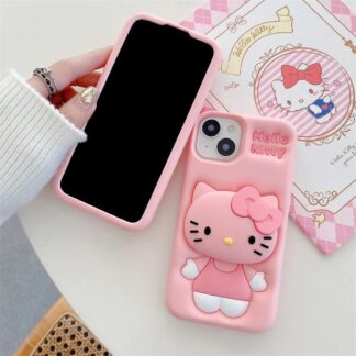 3D Pink Hello Kitty Bow Silicon Phone Cover with Holder