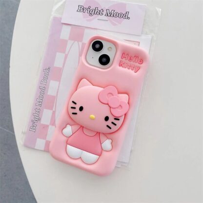 3D Pink Hello Kitty Bow Silicon Phone Cover with Holder - Image 3