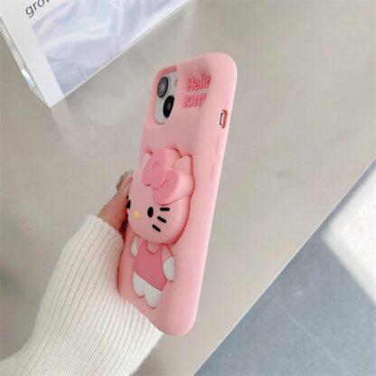 3D Pink Hello Kitty Bow Silicon Phone Cover with Holder - Image 5