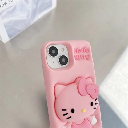 3D Pink Hello Kitty Bow Silicon Phone Cover with Holder - Image 6