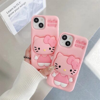 3D Pink Hello Kitty Bow Silicon Phone Cover with Holder - Image 7