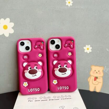 3D Bear Cartoon Pink Silicon Back Case with PopUp Holder - Image 6