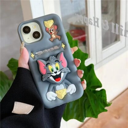 3D Grey Tom & Jerry Silicone Phone Case with Pop Holder - Image 2
