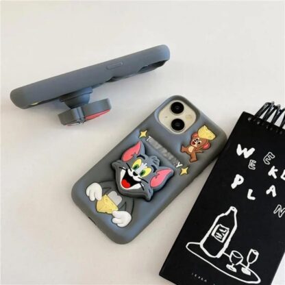 3D Grey Tom & Jerry Silicone Phone Case with Pop Holder - Image 4