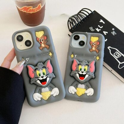 3D Grey Tom & Jerry Silicone Phone Case with Pop Holder - Image 5